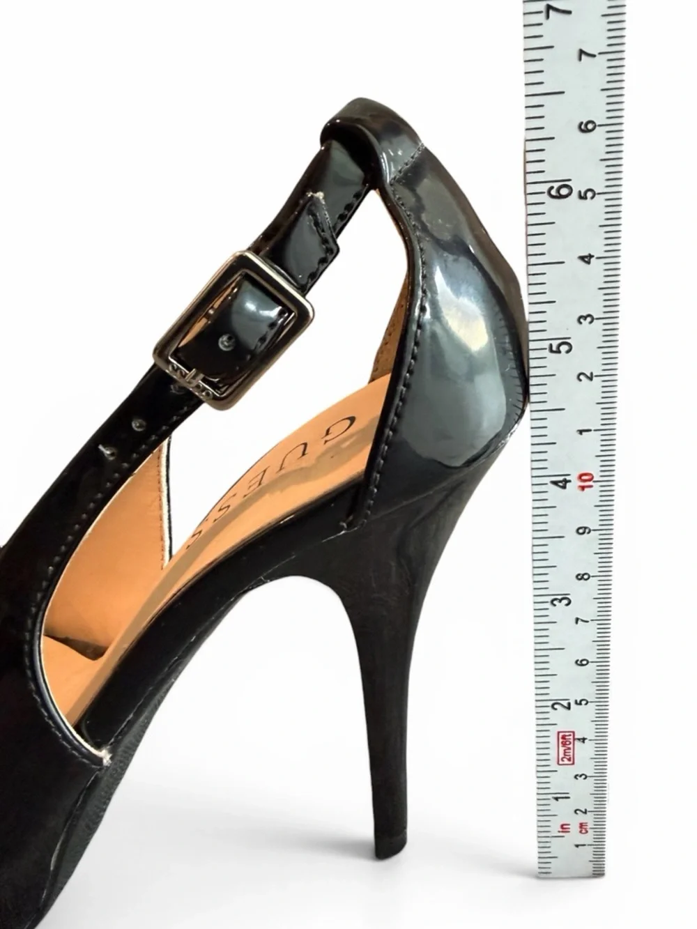 GUESS Black Patent Peep-Toe Slingback Platform Heels